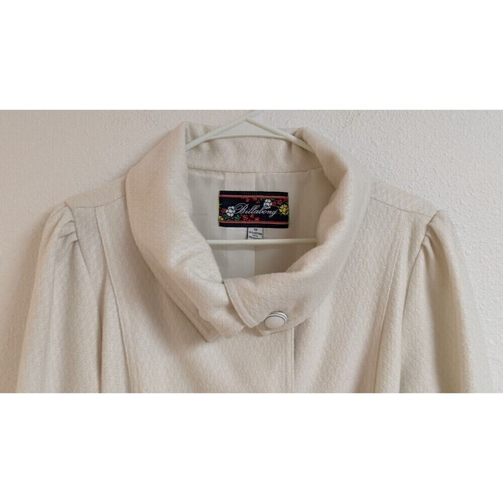 Women's BILLABONG Cotton/Poly Cream Color Double Breasted Belted Coat Size 12 - Picture 2 of 13